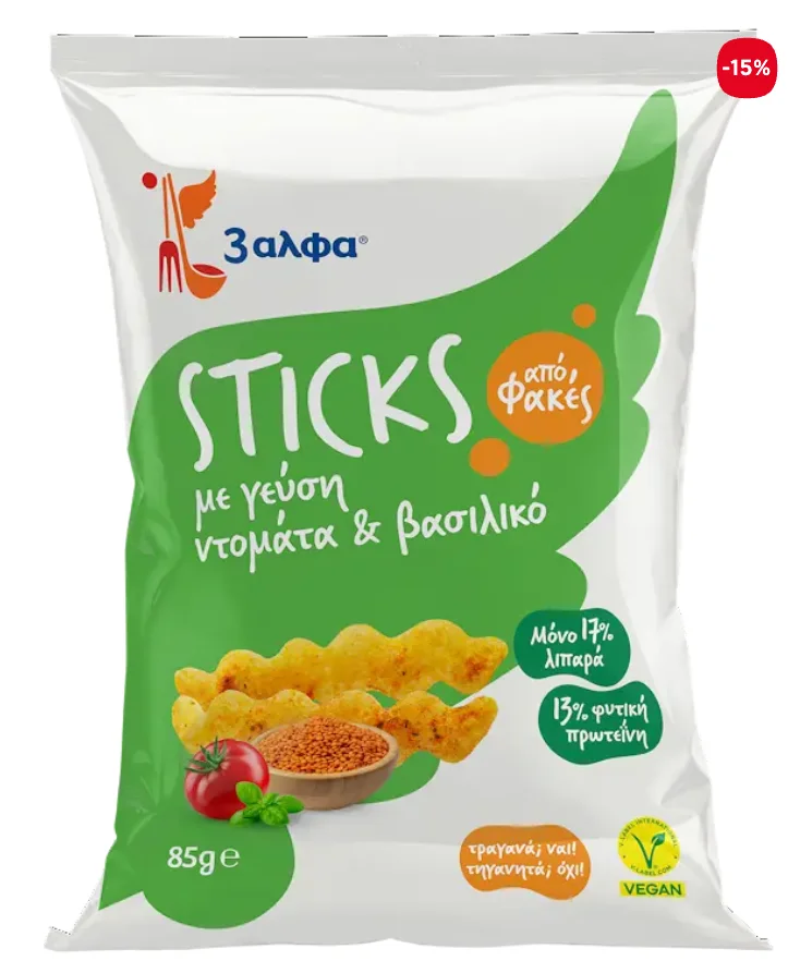 3ΑΛΦΑ Sticks με Γεύση Ντοματα - Βασιλικός 85 GR