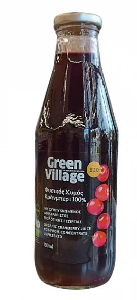 GREEN VILLAGE Βιολογικός Φυσικός Χυμός Κράνμπερι μη Συμπυκνωμένος- Αφιλτράριστος 750 ml