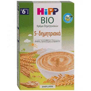 Hipp Βρεφική Κρέμα 5 Δημητριακά Χωρίς Γάλα Από Τον 6o Μήνα Bio 200gr