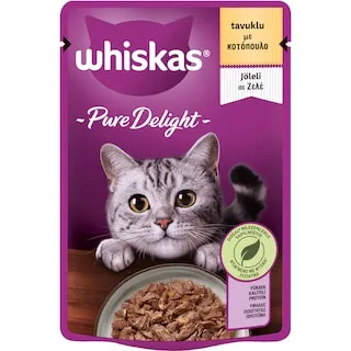 WHISKAS® Pure Delight Adult Πλήρης Υγρή Τροφή Γάτας Κοτόπουλο σε Ζελέ Φακελάκι 85g