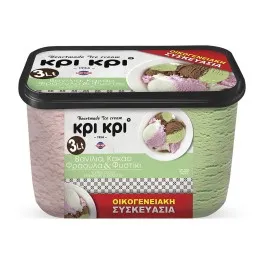 Κρι Κρι Heartmade Οικογενειακό Παγωτό Βανίλια-Κακάο-Φράουλα-Φυστίκι 3Lt