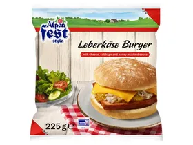Burger με αλλαντικό Leberkäse (Κοτόπουλο, ξινό λάχανο, λουκάνικο)