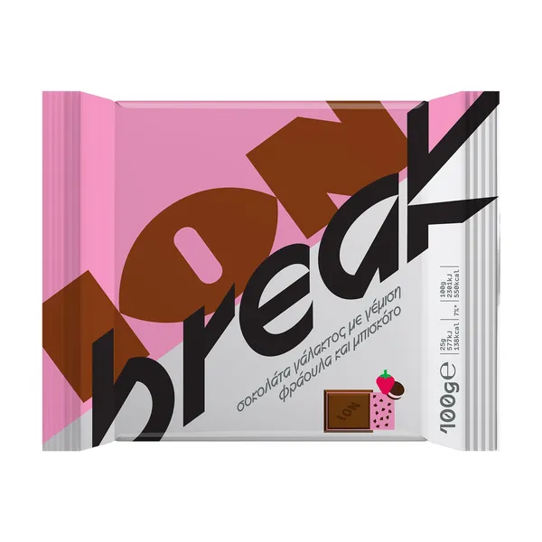 ION Break Σοκολάτα Γάλακτος με γέμιση Φράουλα & Μπισκότο 100g