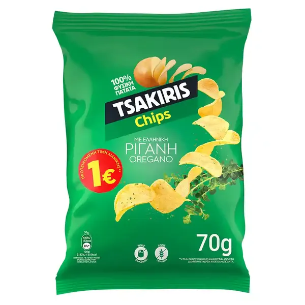 TSAKIRIS Πατατάκια με γεύση Ρίγανη Χωρίς γλουτένη 70g