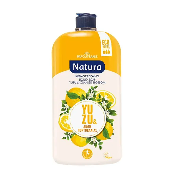 Papoutsanis Natura Κρεμοσάπουνο Yuzu & Άνθη Πορτοκαλιάς Ανταλλακτικό 900ml.
