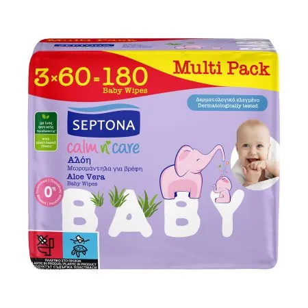 SEPTONA Baby Μωρομάντιλα Calm n' Care με Αλόη 3χ60τεμ