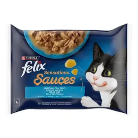 Purina Felix Sensations Γατοτροφή Σε Σάλτσα Με Σολομό & Σαρδέλα 4x85γρ.