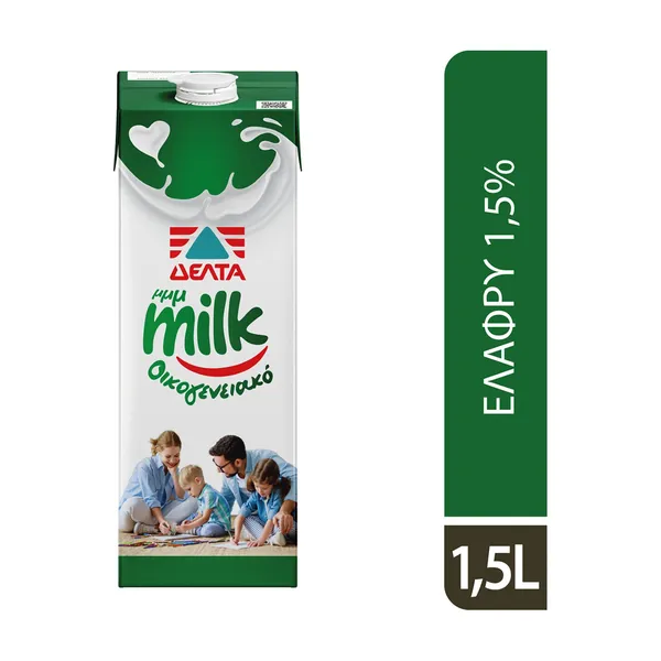 ΔΕΛΤΑ μμμMilk Οικογενειακό Γάλα Υψηλής Παστερίωσης Ελαφρύ 1,5% 1,5lt