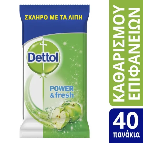 Μαντηλάκια Καθαρισμού Επιφανειών Πράσινο Μήλο Dettol (40 τμχ)