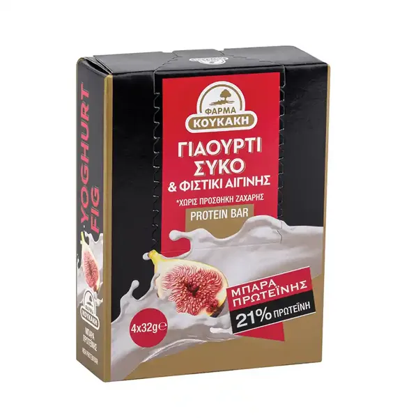 Φάρμα Κουκάκη Μπάρες Protein Με Γιαούρτι Σύκο & Φιστίκι Αιγίνης Χωρίς Ζάχαρη 4x32γρ.
