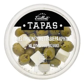 EXCELLENT TAPAS Ελιές Πράσινες με Γραβιέρα Κρήτης Θυμάρι και Βασιλικό 150g