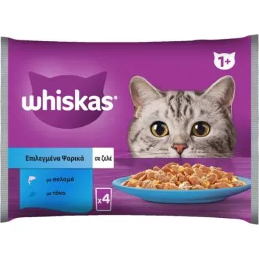 WHISKAS® CORE Adult Πλήρης Υγρή Τροφή Γάτας Επιλεγμένα Ψαρικά (Τόνος, Σολομός) Φακελάκι Πολυσυσκευασία 4x85g