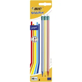 BIC evolution stripes μολύβι ΗΒ με γόμα σετ 3 τεμαχίων