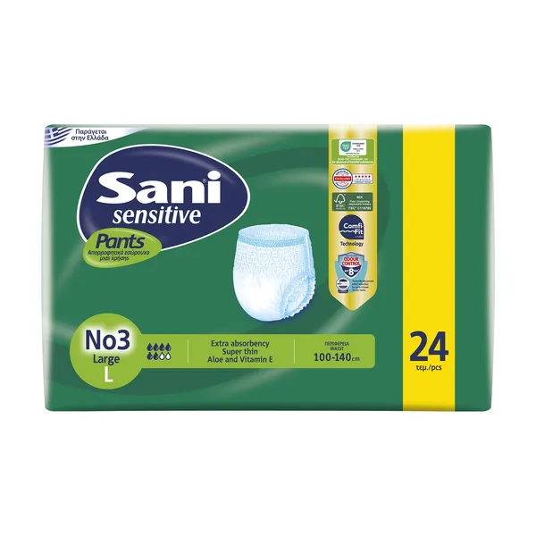 SANI Sensitive Pants Εσώρουχα Ακράτειας Νο3 Large 24τεμ
