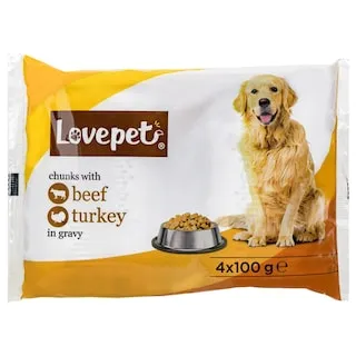 LOVEPET Σκυλοτροφή Υγρή Βοδινό και Γαλοπούλα 4x100g