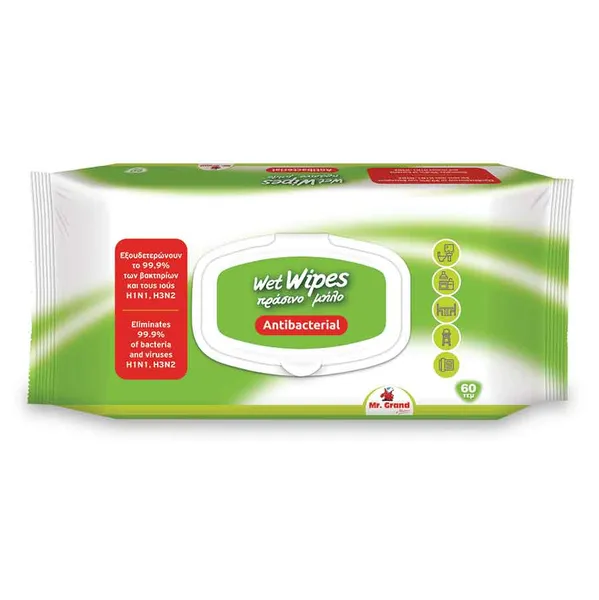 Υγρομάντηλα MR. GRAND antibacterial green apple 60τεμ.