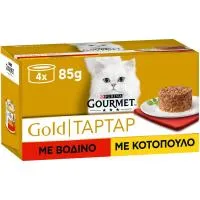 Τροφή για γάτες Tartar σε σάλτσα Βοδινό Κοτόπουλο Gourmet Gold 4Χ85g