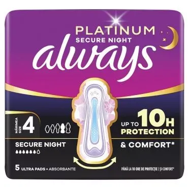 Always Platinum Σερβιέτες Secure Night (Μέγεθος 4) 5 Σερβιέτες
