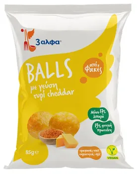 3ΑΛΦΑ balls με γεύση τυρί cheddar ή rings sour cream & κρεμμύδι ή sticks ντομάτα & βασιλικό 85γρ.