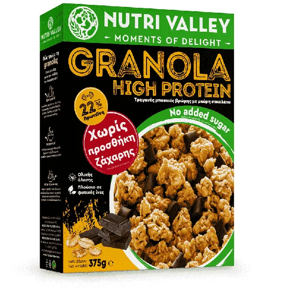 NutriValley Granola High Protein σοκολάτα No added sugar 375γρ