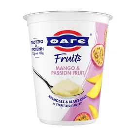 FRUITS επιδόρπιο στραγγιστού γιαουρτιού με φράουλα ή mango & passion fruit ή καρύδα ή βανίλια 380g
