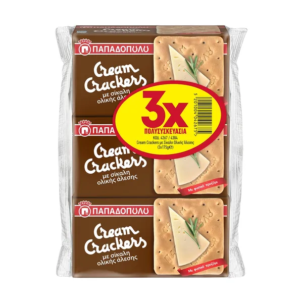 ΠΑΠΑΔΟΠΟΥΛΟΥ Cream Crackers με Σίκαλη Ολικής Άλεσης Vegan 3x175g