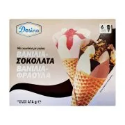 DESINO Mix Χωνάκια με γεύση Βανίλια Σοκολάτα & Βανίλια Φράουλα 6τεμ 414g (720ml)