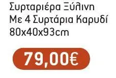 Συρταριέρα Ξύλινη Με 4 Συρτάρια Καρυδί 80x40x93cm