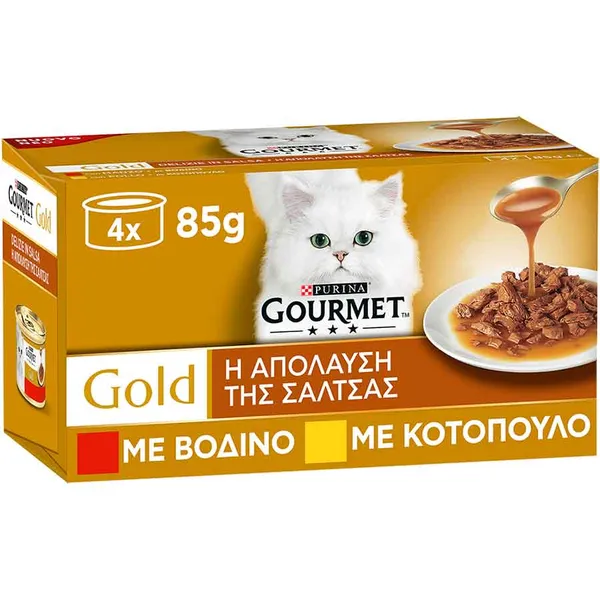 Purina Gourmet Gold Γατοτροφή Σε Σάλτσα Βοδινό & Κοτόπουλο 4x85γρ.