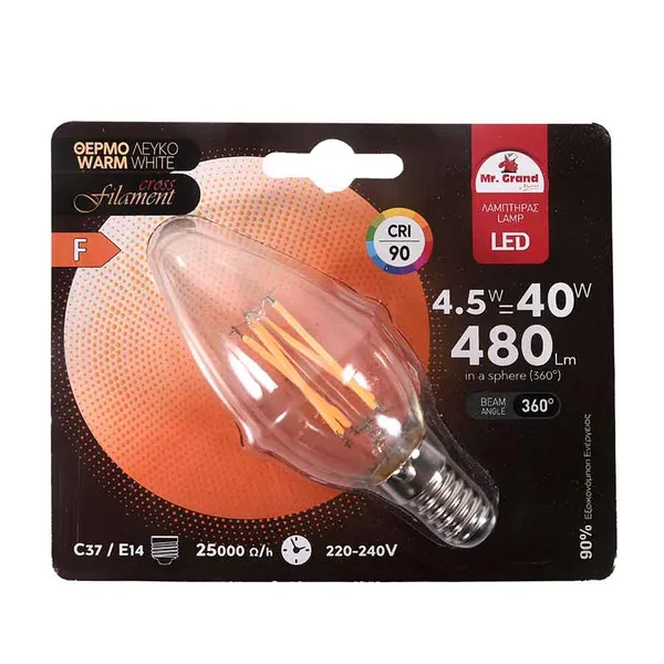 MrGrand Λάμπα Led Κοινή Crossed Filament Cri>90 E14 4,5W 2700K 240V