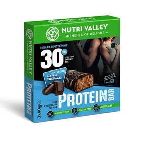 Nutri Valley Μπάρες Πρωτεΐνης Με Μαύρη Σοκολάτα Χωρίς Γλουτένη 3x40γρ.