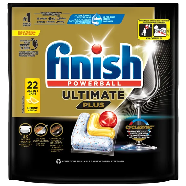 κάψουλες πλυντηρίου πιάτων ultimate plus all in 1 λεμόνι 25 τεμάχια