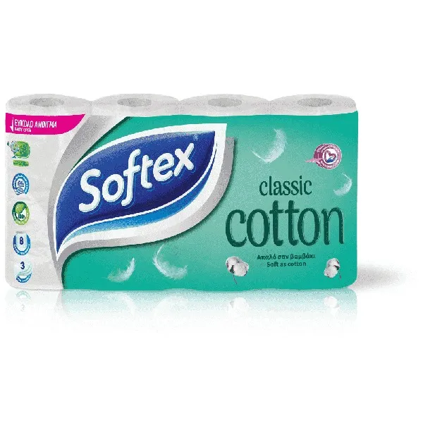 SOFTEX® COTTON CLASSIC ΧΑΡΤΙ ΥΓΕΙΑΣ 3 ΦΥΛΛΩΝ, ΒΑΡΙ 624γρ.