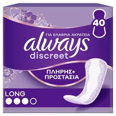 Always Discreet Σερβιετάκια Για Την Ακράτεια Long 40, Ειδικά Και Για Ευαίσθητες Κύστες