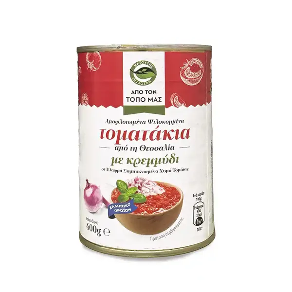 Μασούτης Από Τον Τόπο Μας Τοματάκια Ψιλοκομμένα Με Κρεμμύδι 400γρ.