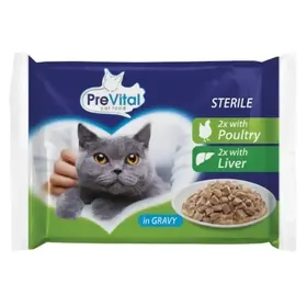 Prevital Γατοτροφή Pouch Για Στειρωμένες Γάτες Με Πουλερικά & Συκώτι Σε Σάλτσα 4x100γρ.