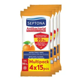 Septona Refresh Υγρά Μαντηλάκια Άνθη Πορτοκαλιάς 4x15τεμ.