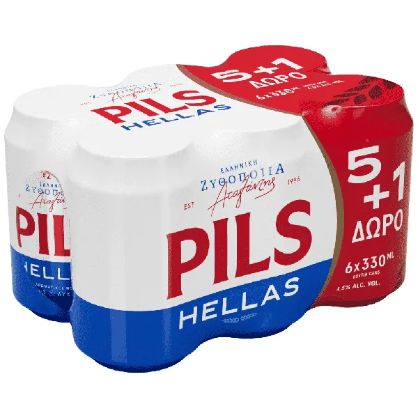 PILS HELLAS μπίρα κουτί 330ml (5+1 ΔΩΡΟ)