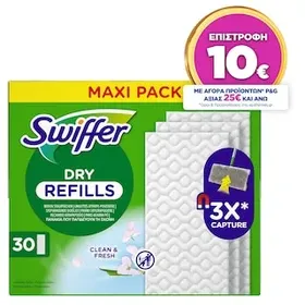 SWIFFER Στεγνά Πανάκια Πατώματος Clean & Fresh Ανταλλακτικά 30 Τεμάχια