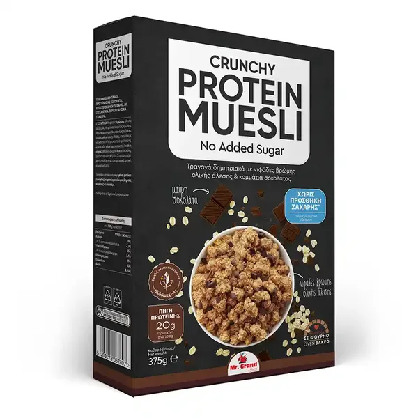 Crunchy muesli MR. GRAND protein σοκολάτα χ. προσθήκη ζάχαρης 375γρ.