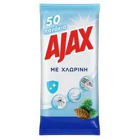 Ajax Υγρά Πανάκια Καθαρισμού Με Χλωρίνη 50τεμ