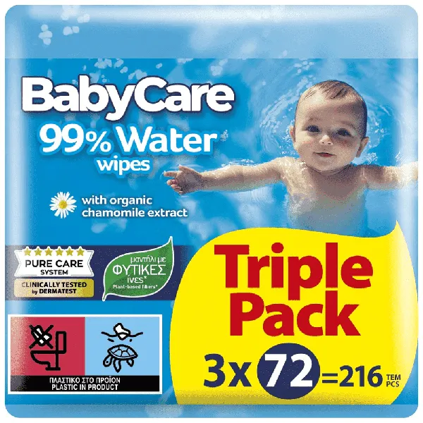 BABYCARE 99% Water Triple Pack - 3x72τεμ. Βρεφικά μωρομάντηλα