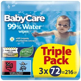 BABYCARE 99% Water Triple Pack - 3x72τεμ. Βρεφικά μωρομάντηλα