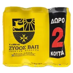 ΒΑΠ Μπύρα Ζύθος ΒΑΠ Κουτί 6x500ml 4+2 Δώρο