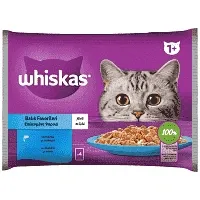 WHISKAS Υγρή Τροφή Γάτας 1+ετών με Επιλεγμένα Ψαρικά σε Ζελέ 4x85g
