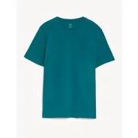 T-Shirt με Κλειστή Στρογγυλή Λαιμόκοψη Γαλαζοπράσινο από 100% βαμβάκι S Marks & Spencer