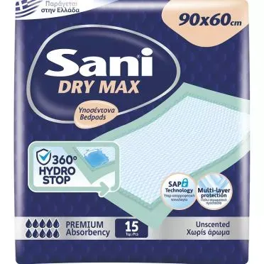Υποσέντονα Sani PREMIUM DRYMAX χωρίς άρωμα 90x60 15τεμ.
