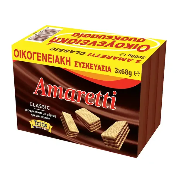 Amaretti Γκοφρέτα Με Κρέμα Κακάο 3x68gr