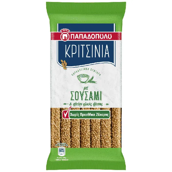 ΠΑΠΑΔΟΠΟΥΛΟΥ κριτσίνια με σουσάμι χωρίς προσθήκη ζάχαρης 170g