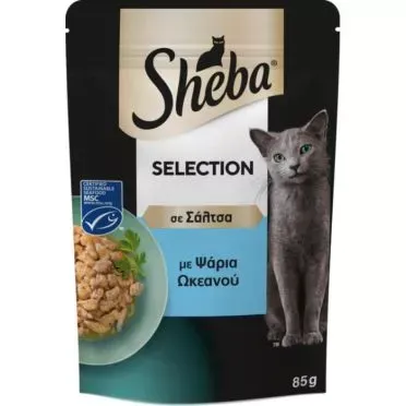 SHEBA® Adult Πλήρης Υγρή Τροφή Γάτας Ψάρια Ωκεανού (Tόνος) σε Σάλτσα Φακελάκι85g